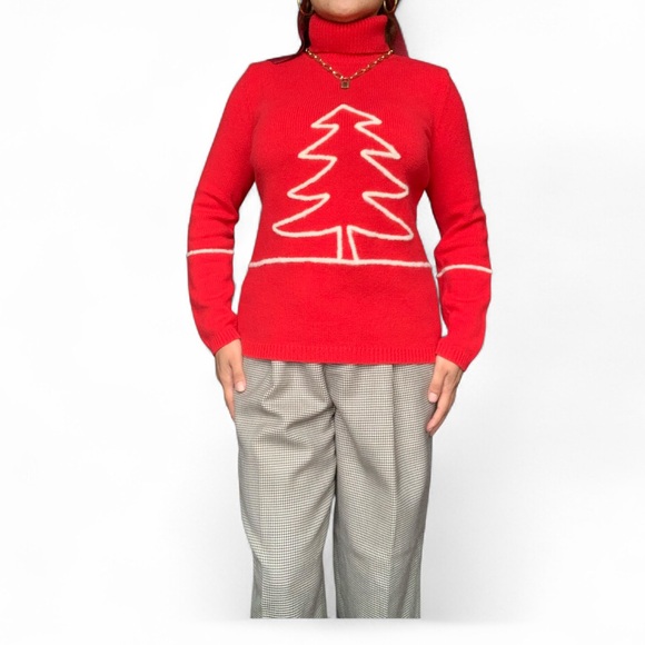 Liz Claiborne Red Turtleneck Sweater with Tree Design - Picture 2 of 14